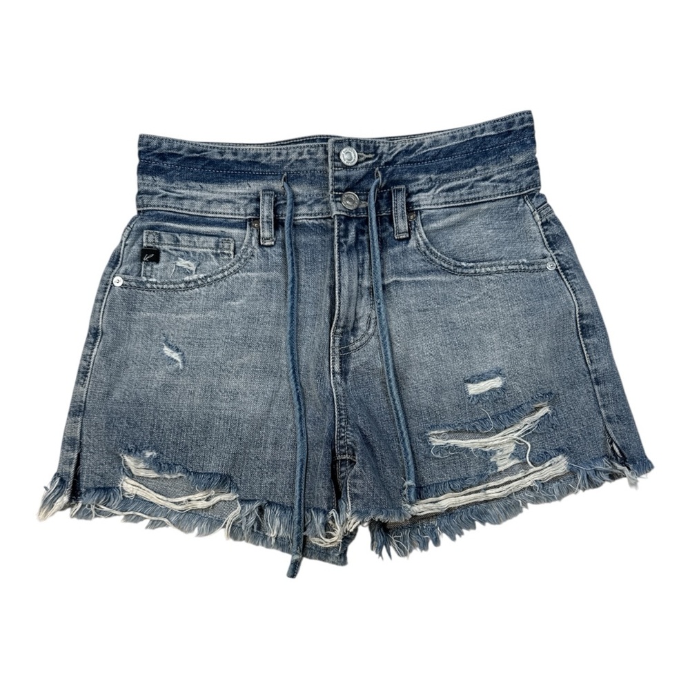 KanCan High-Rise Distressed Denim Shorts – Women’s Small, Raw Hem, Tie Waist